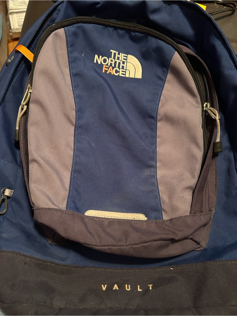 The North Face Vault Backpack — Navy, Gray, and Black